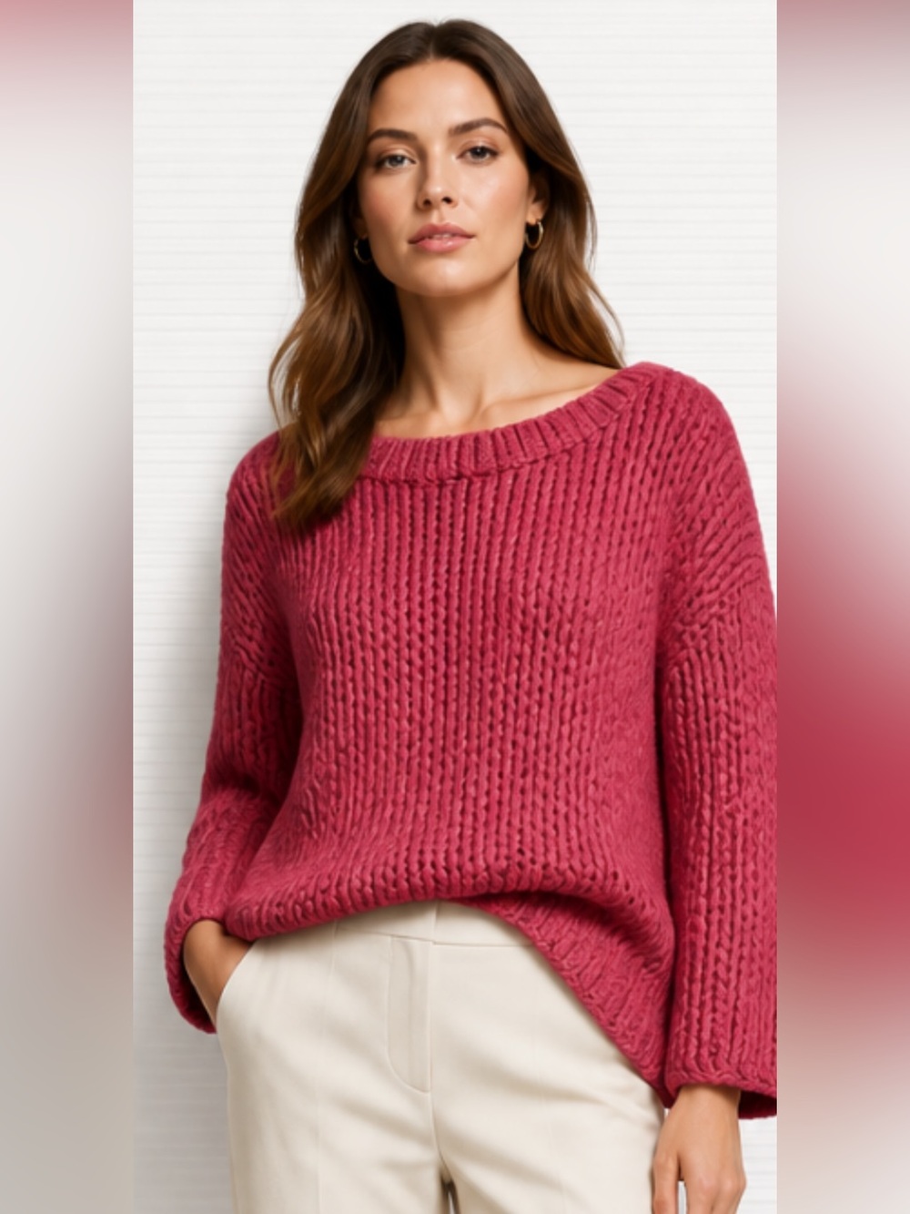 SOFT SURROUNDINGS Sweater Seafarer Fisherman Heavy Knit Pink Chunky
